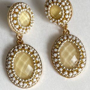 Faceted Beige/White Gemstone Earrings